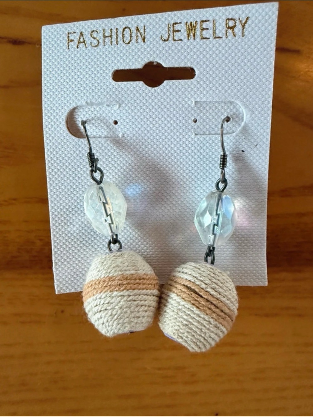 Fashion Jewelry Beige and Cream Wrapped Ball Dangle Earrings
